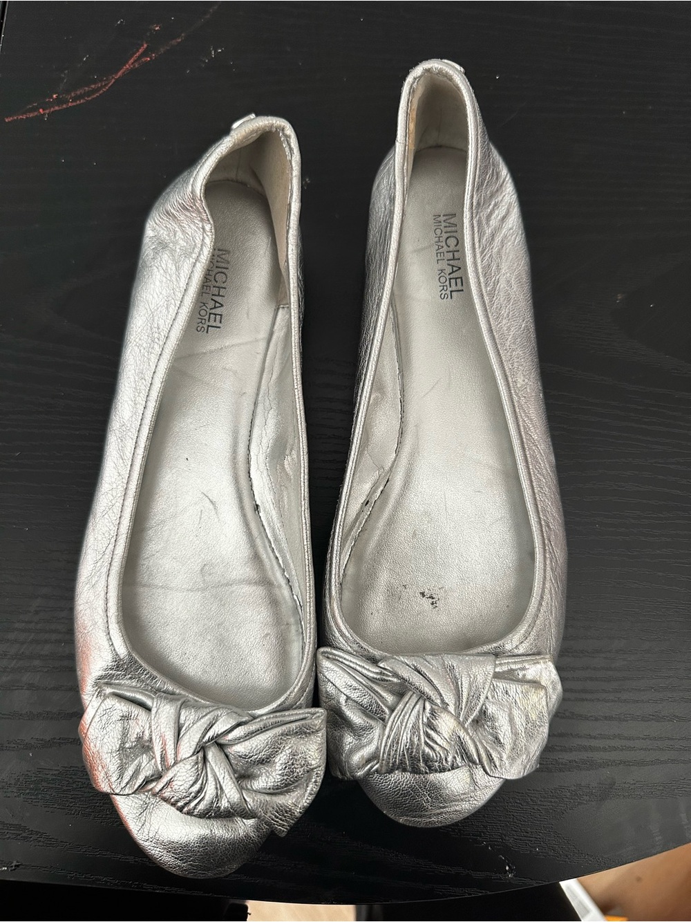 MICHAEL Michael Kors Silver Knotted Leather Ballet Flats